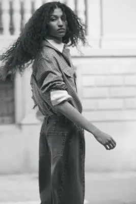Chemise oversize en flanelle - Beige clair/vichy — photo 4