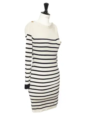 Robe pull marinière en cachemire écru rayé bleu marine Prix boutique 900€ Taille 36 — photo 2