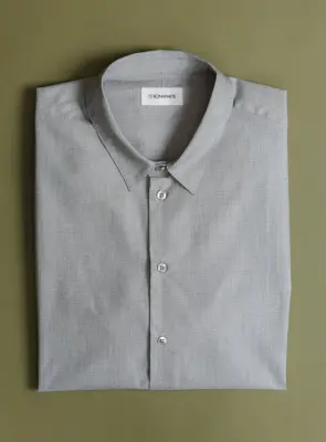 Shirt with Small Collar Stand in Gray-Green End-on-End — photo 2