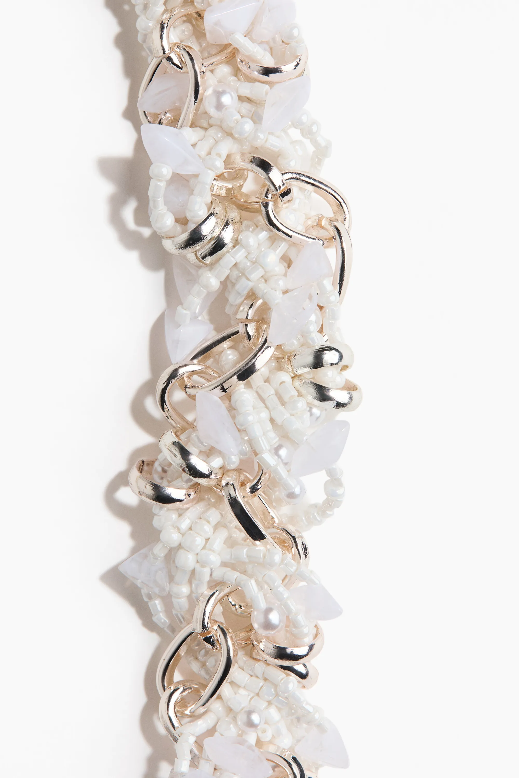 Collier épais avec perles fantaisie - Argenté/blanc