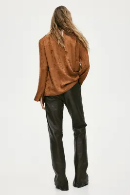 Pantalon en cuir - Marron foncé — photo 2