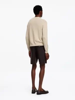 Pull à col en V en lin et coton - Beige — photo 3