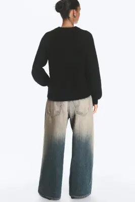 Pull col en V en maille mélangée de mohair - Noir — photo 3