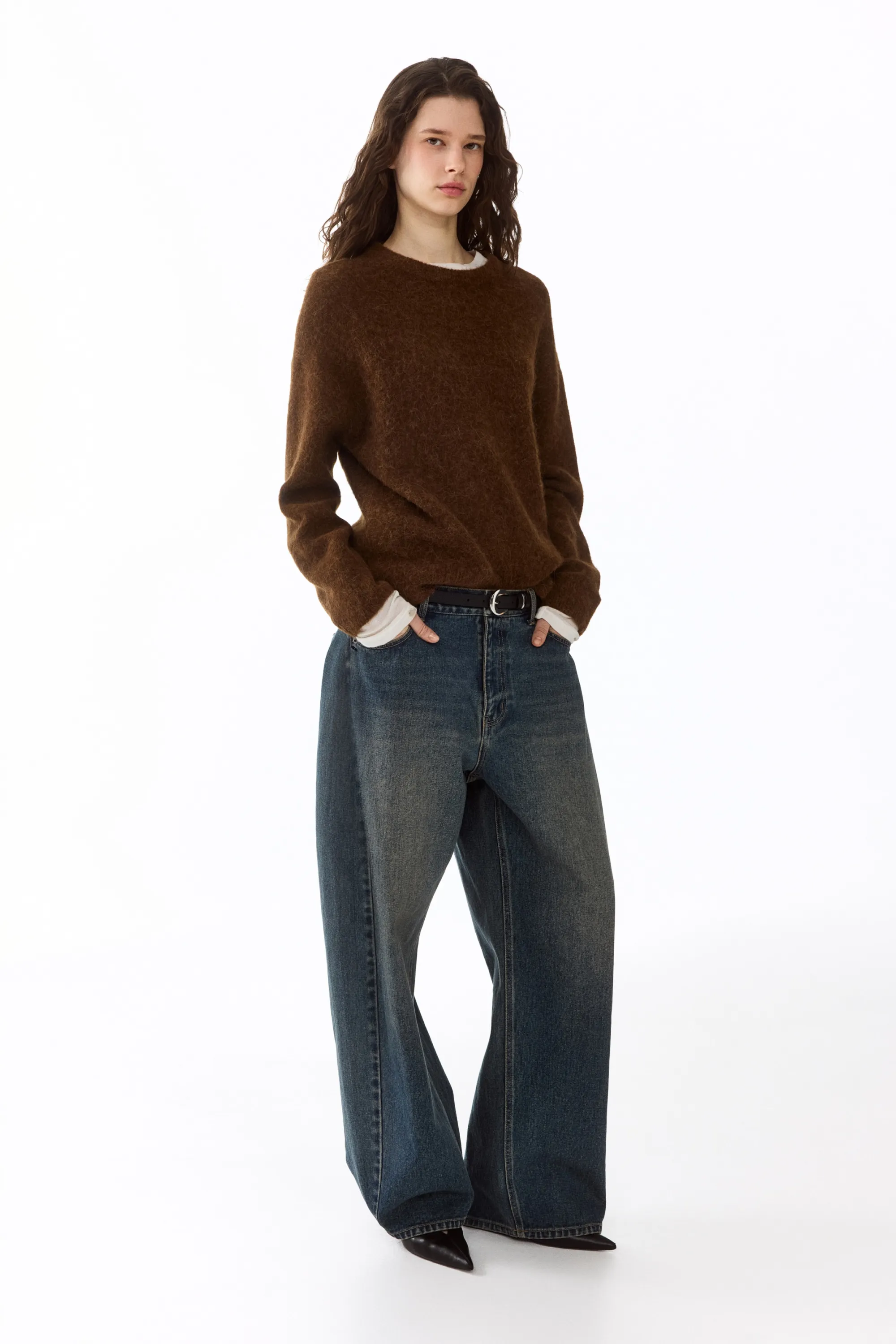 Pull oversize en alpaga mélangé - Marron