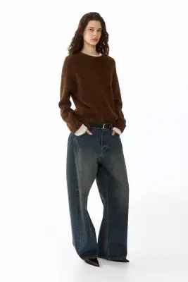 Pull oversize en alpaga mélangé - Marron — photo 1