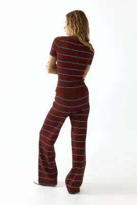Rib-knit trousers - Rouge foncé/rayé — photo 1