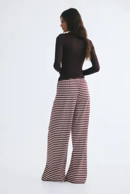 Pantalon côtelé avec cordon de serrage - Bordeaux/rayé — photo 1