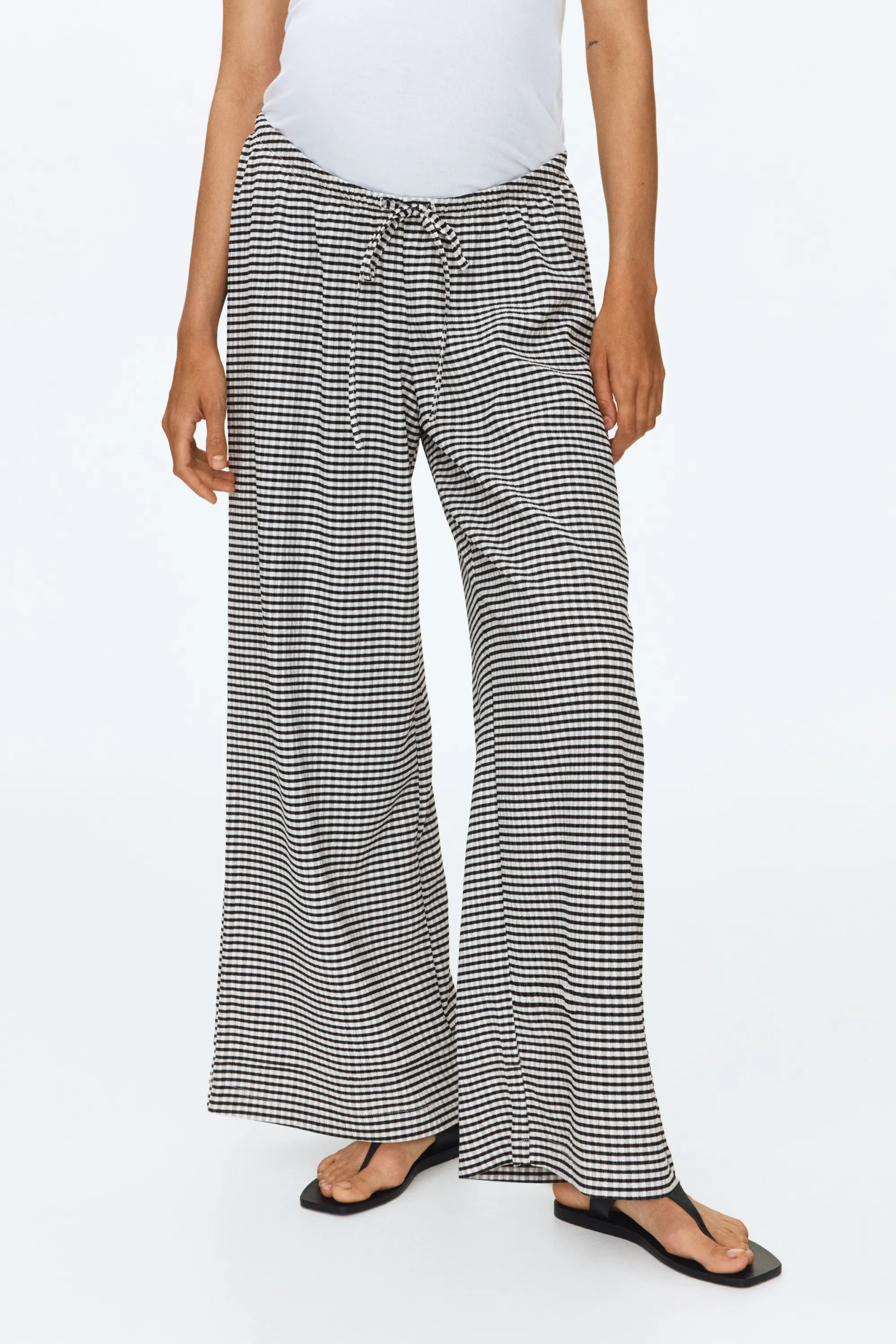 MAMA Pantalon texturé avec cordon de serrage - Noir/carreaux