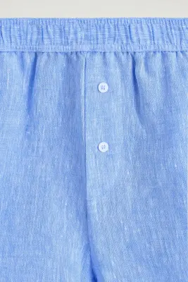 SHORT EN LIN À FINITION CONTRASTÉE - BLEU CHINÉ — photo 5