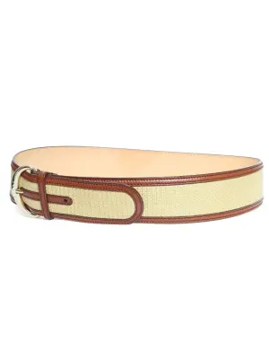 Ceinture large en cuir marron et raffia beige Prix boutique 450€ Taille L — photo 2