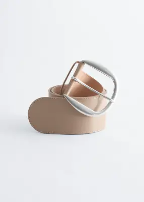 Ceinture large en cuir - Beige — photo 1