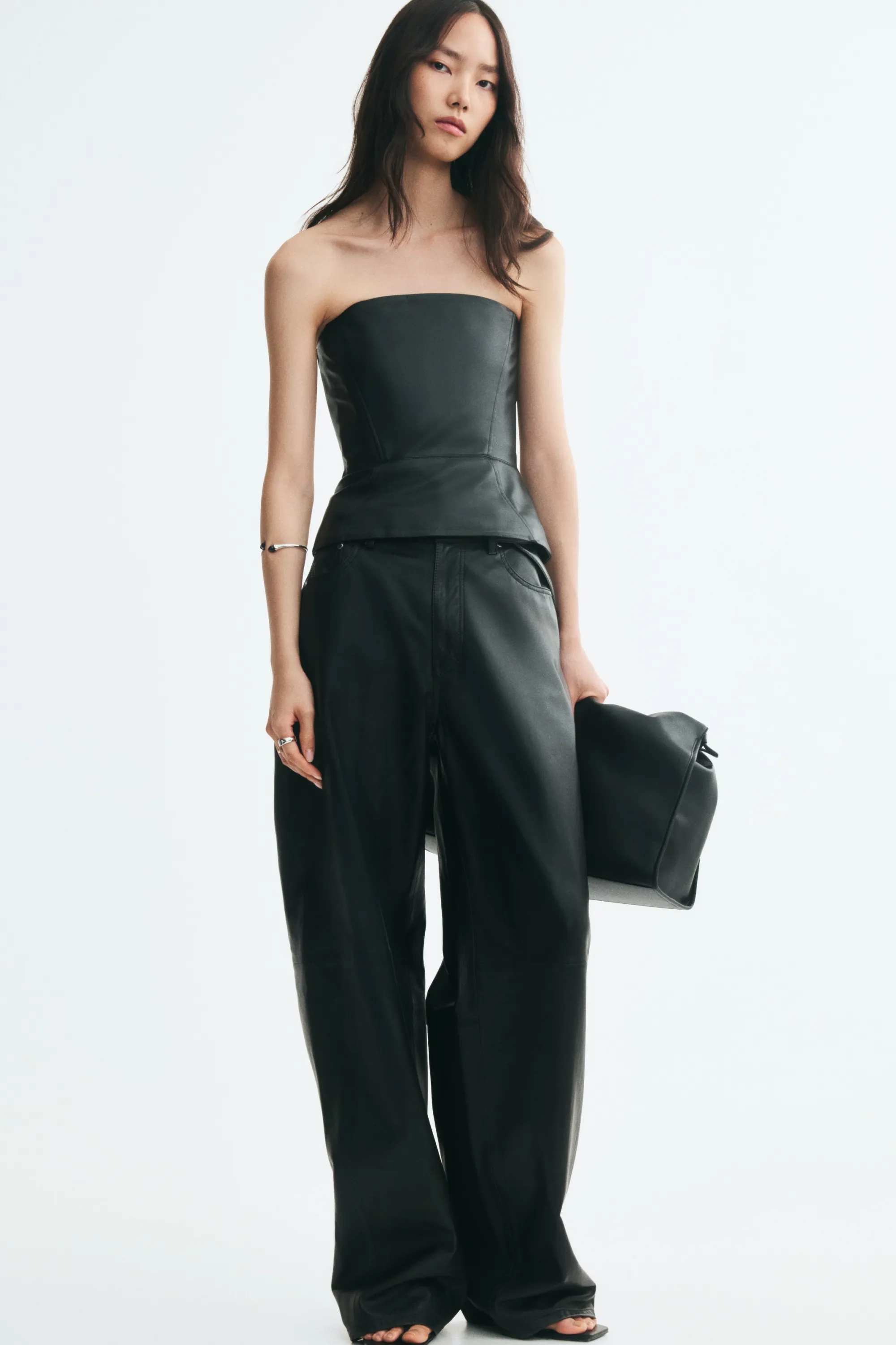 Top bandeau en tissu enduit - Noir