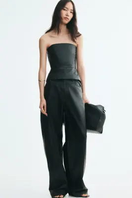 Top bandeau en tissu enduit - Noir — photo 1