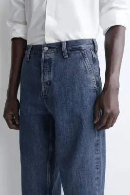 PANTALON EN DENIM DROIT DÉCONTRACTÉ - BLEU FONCÉ — photo 2