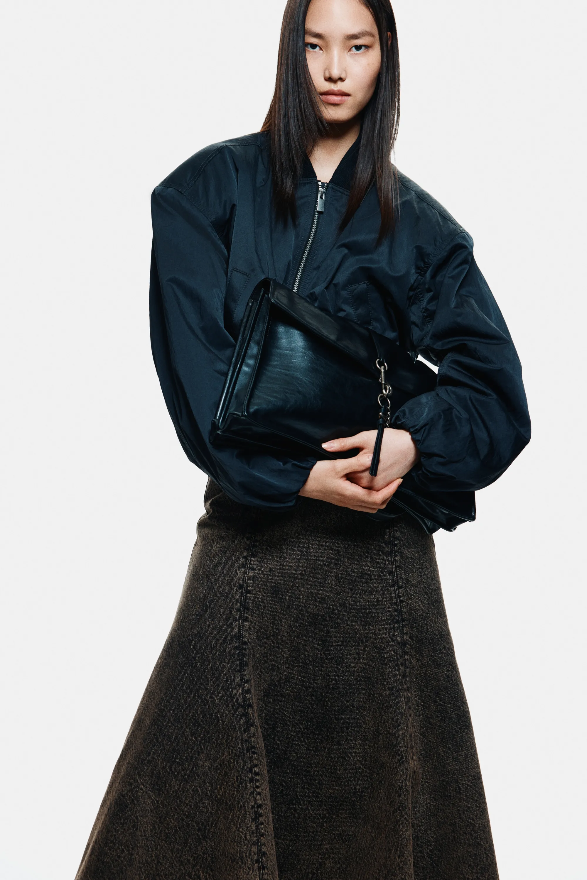 Jupe évasée en denim - Marron foncé/délavé