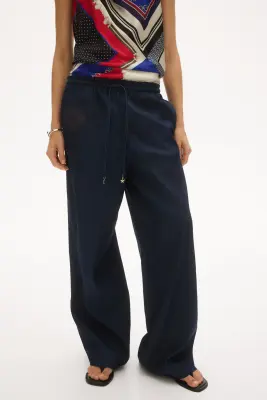 Wide paper bag trousers - Bleu denim foncé — photo 2