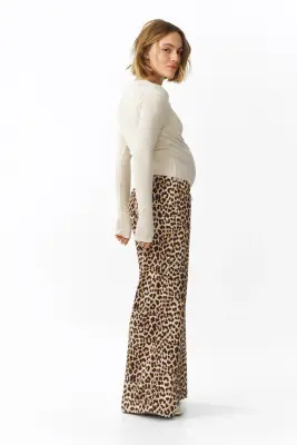 MAMA Pantalon à cordon en denim avec jambes larges - Beige/imprimé léopard — photo 1