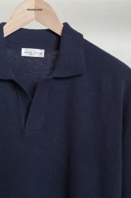 Roberto Collina – Knit LS Skipper Polo Neck Sweater – Navy — photo 2