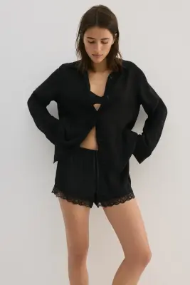 Chemise froissée en viscose mélangée - Noir — photo 1