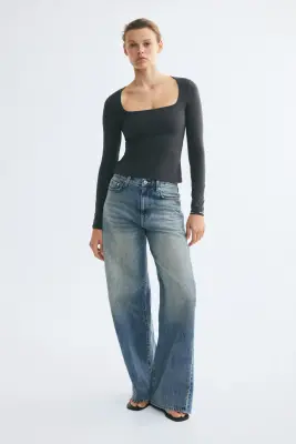 Top en jersey avec encolure carrée - Gris foncé — photo 2