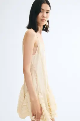Robe à bretelles fines avec dentelle - Crème — photo 2