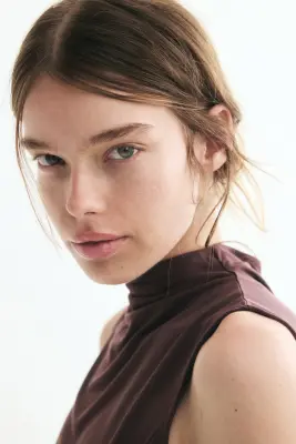 Top à col cheminée en modal mélangé - Marron foncé — photo 1