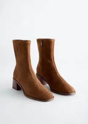 Bottines-chaussettes en cuir - Cognac — photo 2