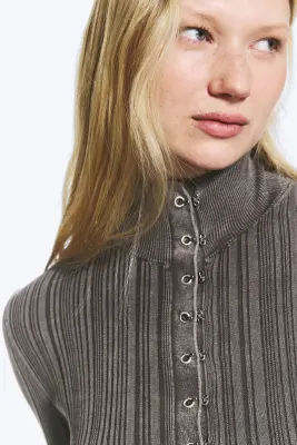 Cardigan côtelé ajusté - Gris foncé délavé — photo 1