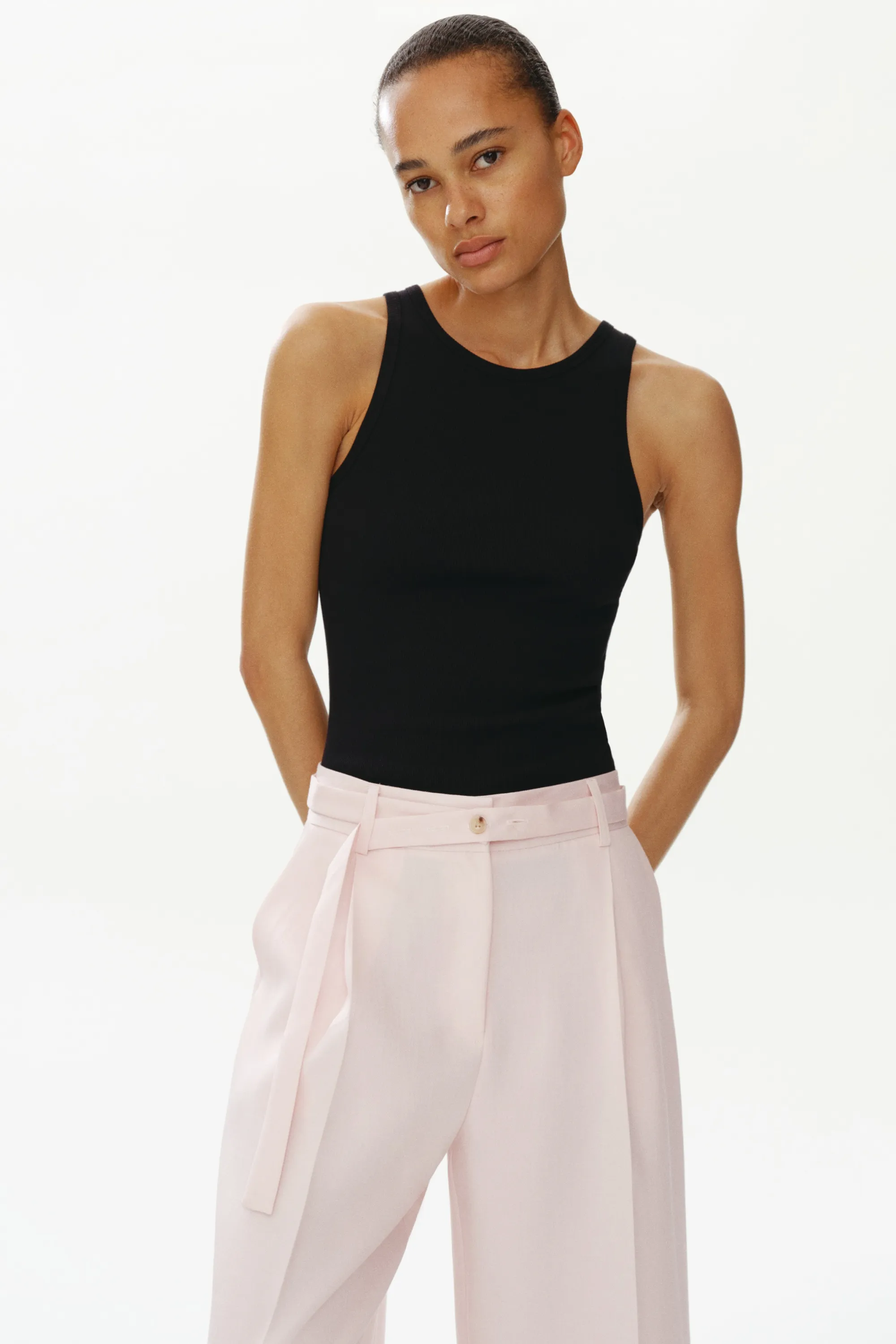 Pantalon large avec ceinture - Rose clair