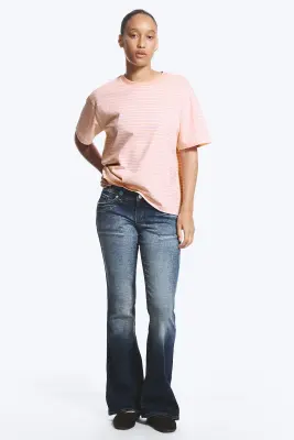 T-shirt boxy en coton - Rose poudré rayé — photo 1