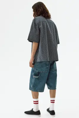 Chemise Relaxed Fit en coton - Bleu marine/carreaux — photo 4