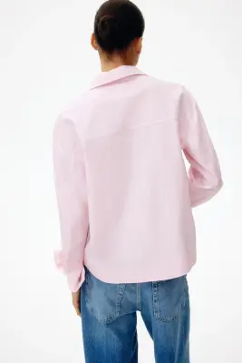 Chemise oversize en popeline - Rose clair/rayures tennis — photo 2