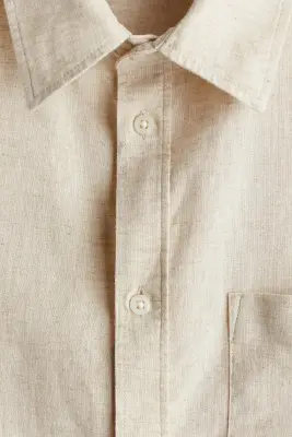 Chemise Regular Fit en lin mélangé - Beige clair — photo 4