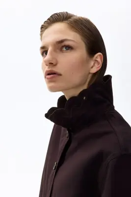 Veste en twill avec broderie anglaise - Marron foncé — photo 3