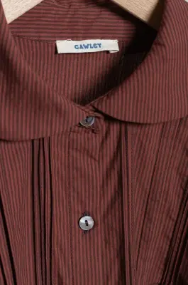 CAWLEY – JAPANESE STRIPE TYPEWRITER COTTON JESSIE SHIRT – BURGUNDY STRIPE — photo 3