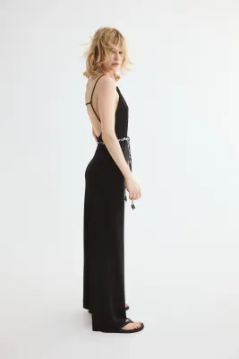 Combi-pantalon à bretelles fines avec ceinture - Noir — photo 2
