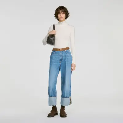 Pull à col roulé volanté en laine