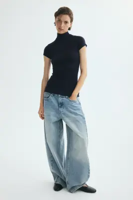 Top à col cheminée en viscose - Bleu marine — photo 2