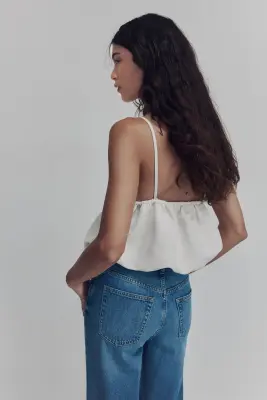 Top à bretelles fines avec base à effet boule - Blanc — photo 3