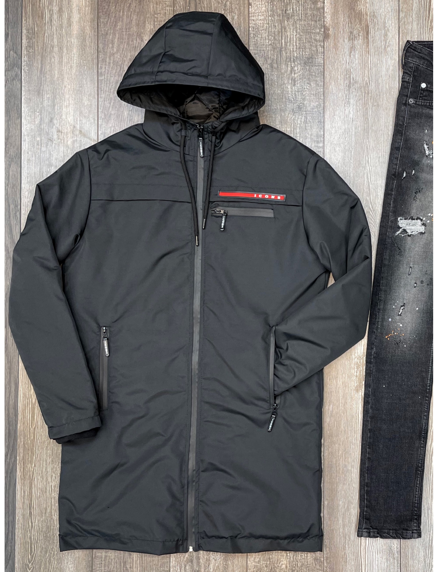 Veste Icon2 veste longue noir a capuche