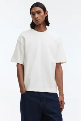 T-shirt Loose Fit en interlock - Crème — photo 2