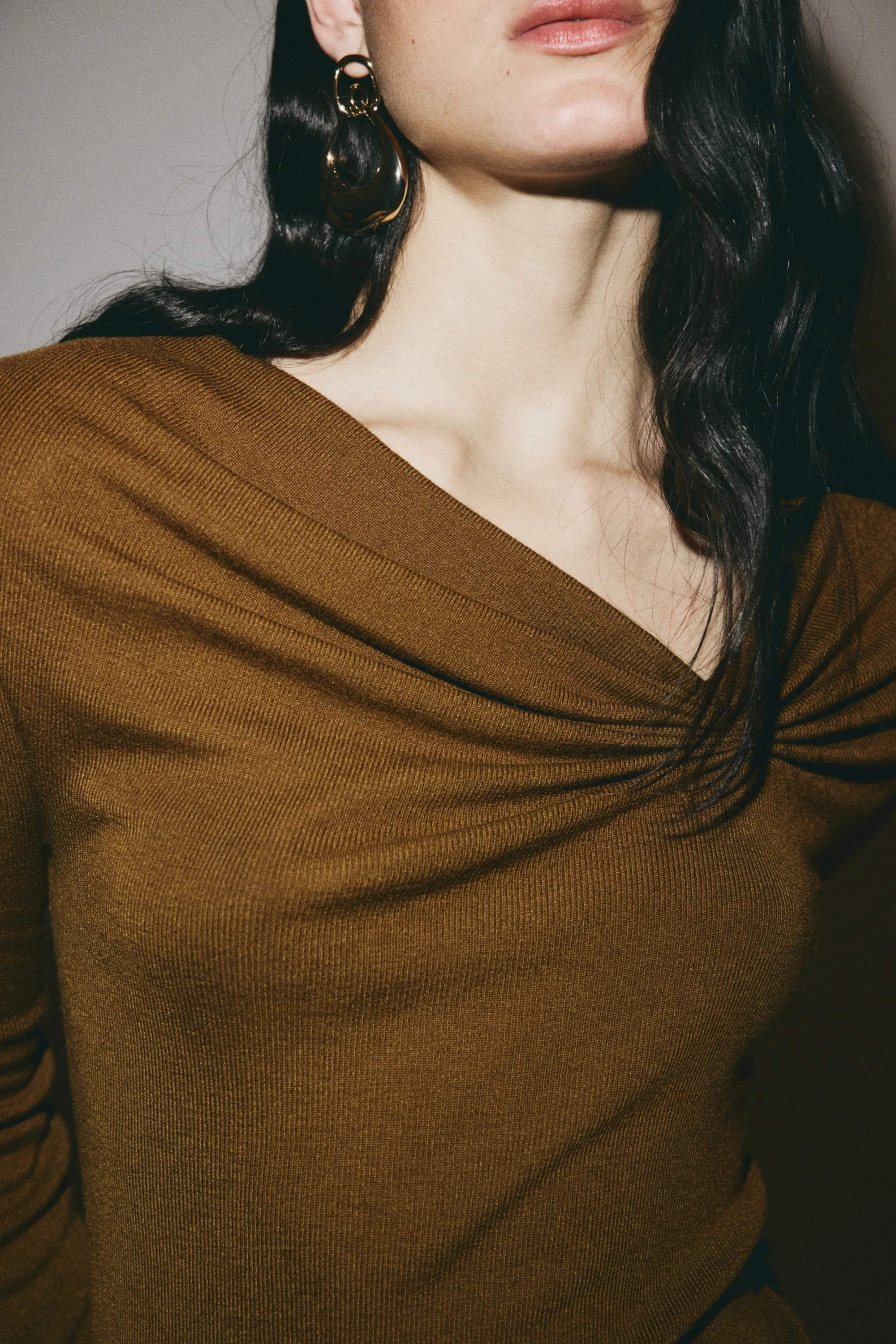 Top à effet drapé en viscose mélangée - Brun doré