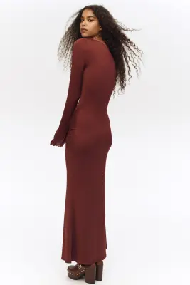 Robe en jersey avec détail à nouer - Brun rouille — photo 4