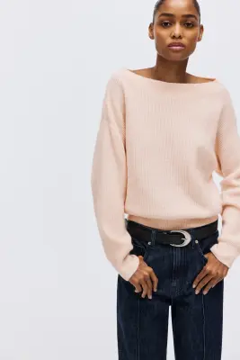 Pull oversize à encolure bateau - Rose pêche clair — photo 3