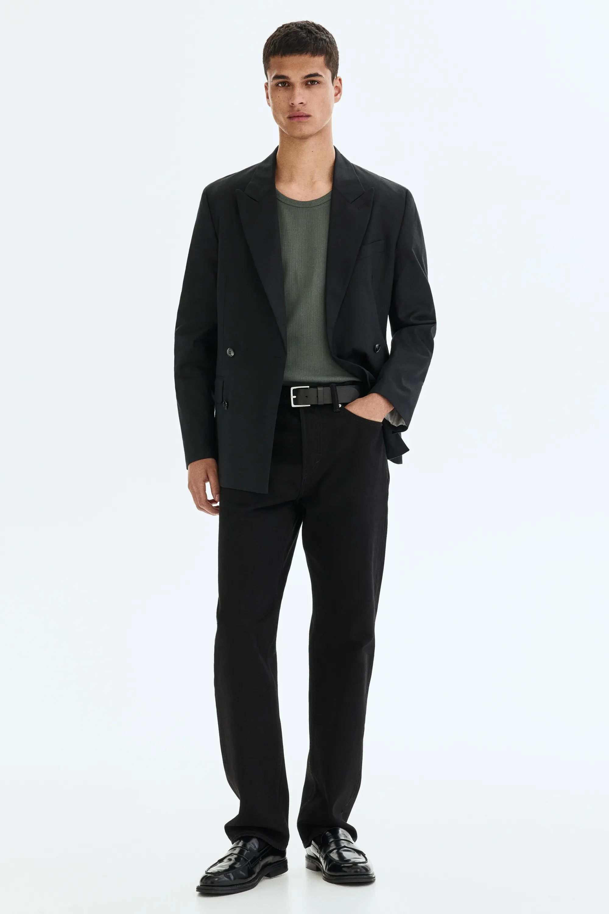 Débardeur côtelé Slim Fit - Vert kaki foncé