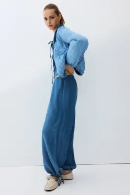 Pantalon en denim avec cordons de serrage - Bleu denim — photo 2