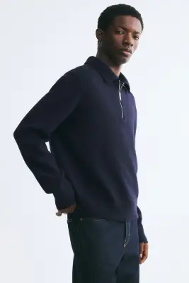 Polo Regular Fit en laine - Bleu marine — photo 3