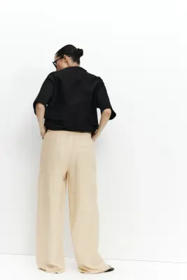 MAMA Pantalon à cordon en lin mélangé - Jaune clair — photo 3