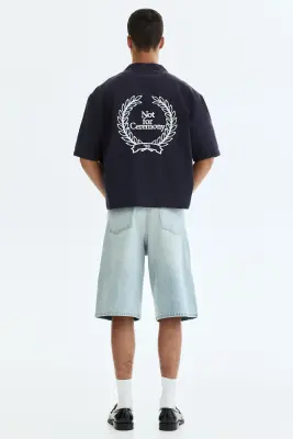 Short Baggy en denim avec coutures tournantes - Bleu denim clair — photo 3
