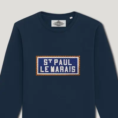 SWEAT SHIRT COTON BIO BRODÉ - SAINT PAUL LE MARAIS - NAVY — photo 2